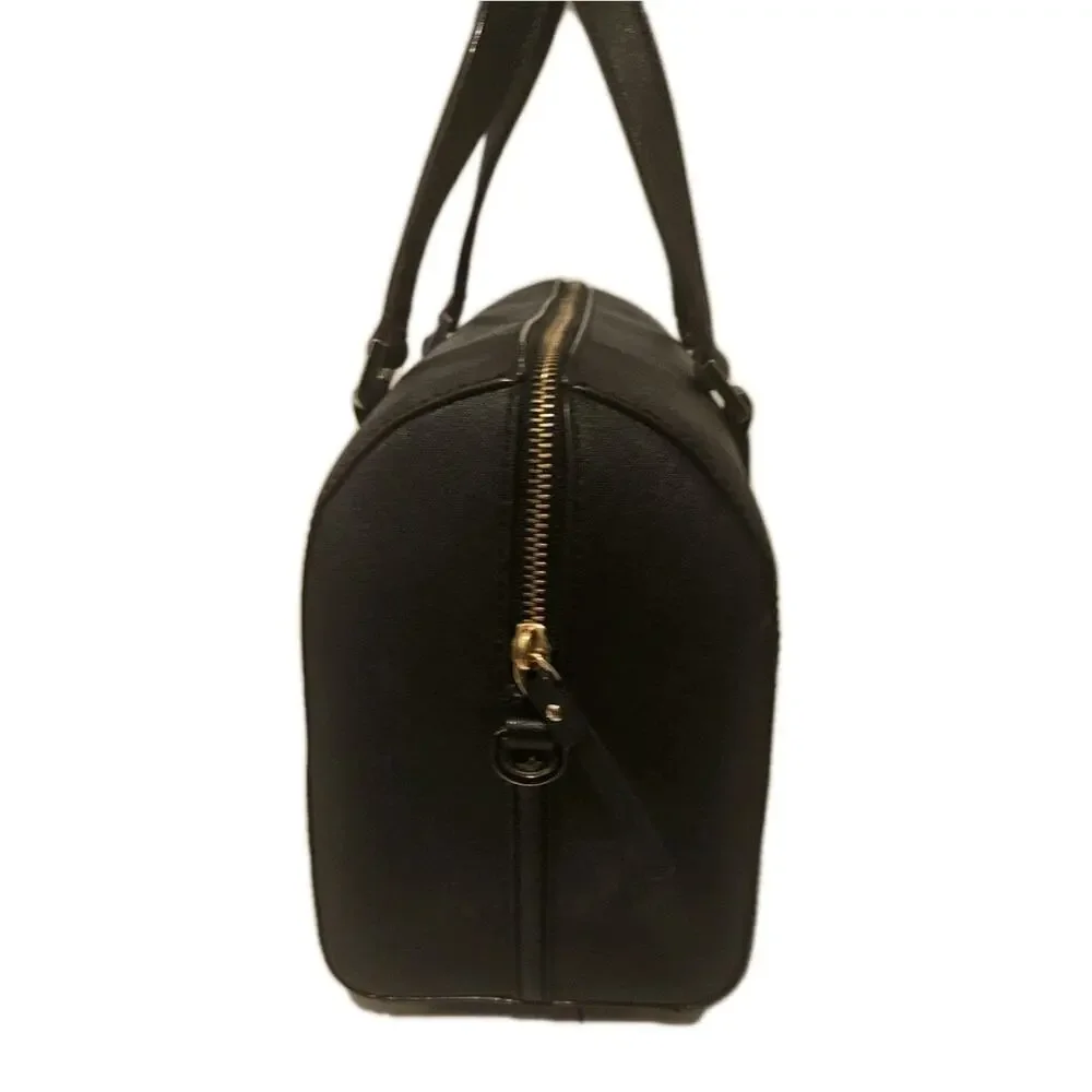 Kate Spade Women Black Geometric Saffiano Leather Satchel Top Handle Medium Bag